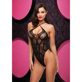 LAPDANCE Criss Cross Lace Teddy - Black - - Babydolls and Chemises